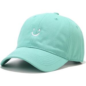 Unisex Aqua 100% Cotton Smile Face Embroidered Adjustable Classic Baseball Cap